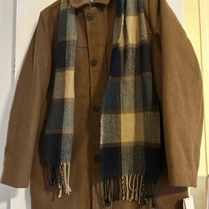 Mens Dockers washable wool look coat with scarf large new with tags